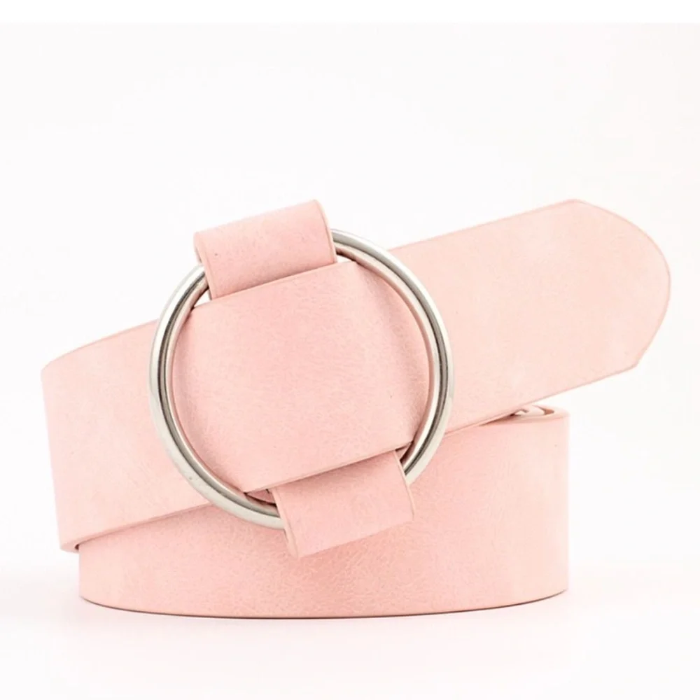 NEW| Women’s 1 Piece Minimalist PU Leather Silver Ring Buckle Belt